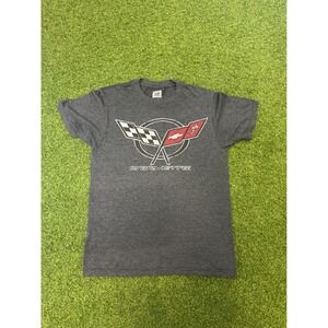 Corvette Graphic T-Shirt Charcoal Grey Small Distressed‎ Logo GM Official